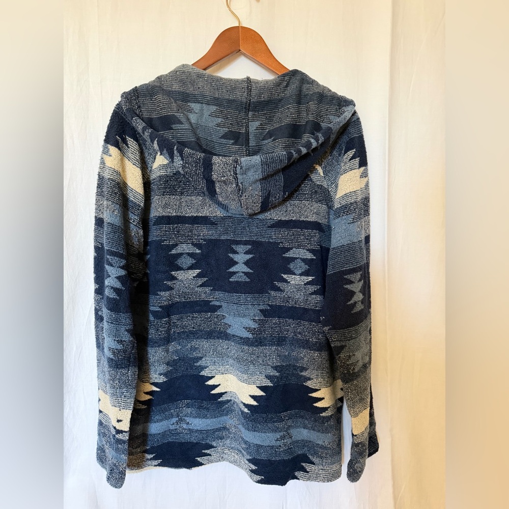 True Grit Men's Zip Up Hoodie Jacket Aztec Design - Navy / Cream - Size L - Picture 5 of 8